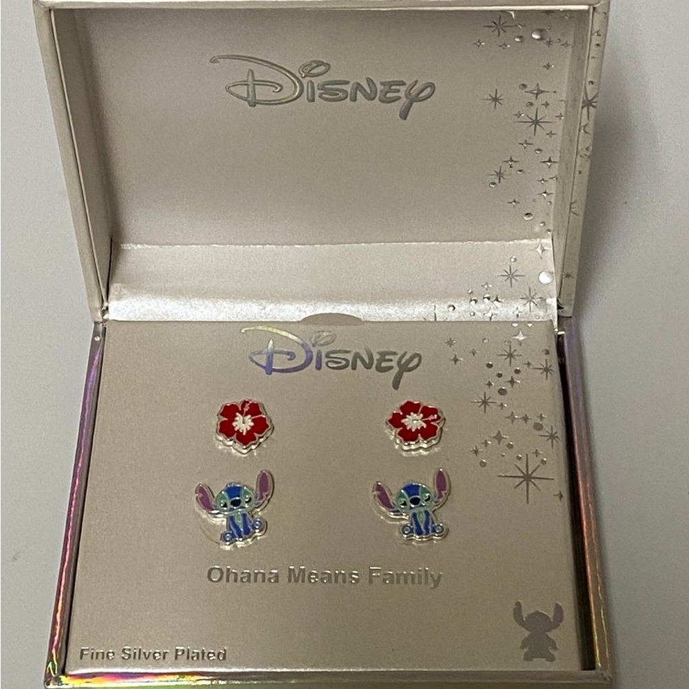Disney Ohana Means Family Earrings Lilo & Stitch Fine Silver Plated-New in box